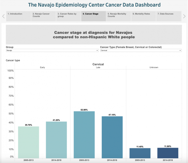 screenshot of the Navajo cancer dashboard cancer staging page